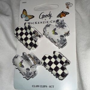 MacKenzie-Childs Black & White Check and Floral Kids Claw Clips - 4 Pack